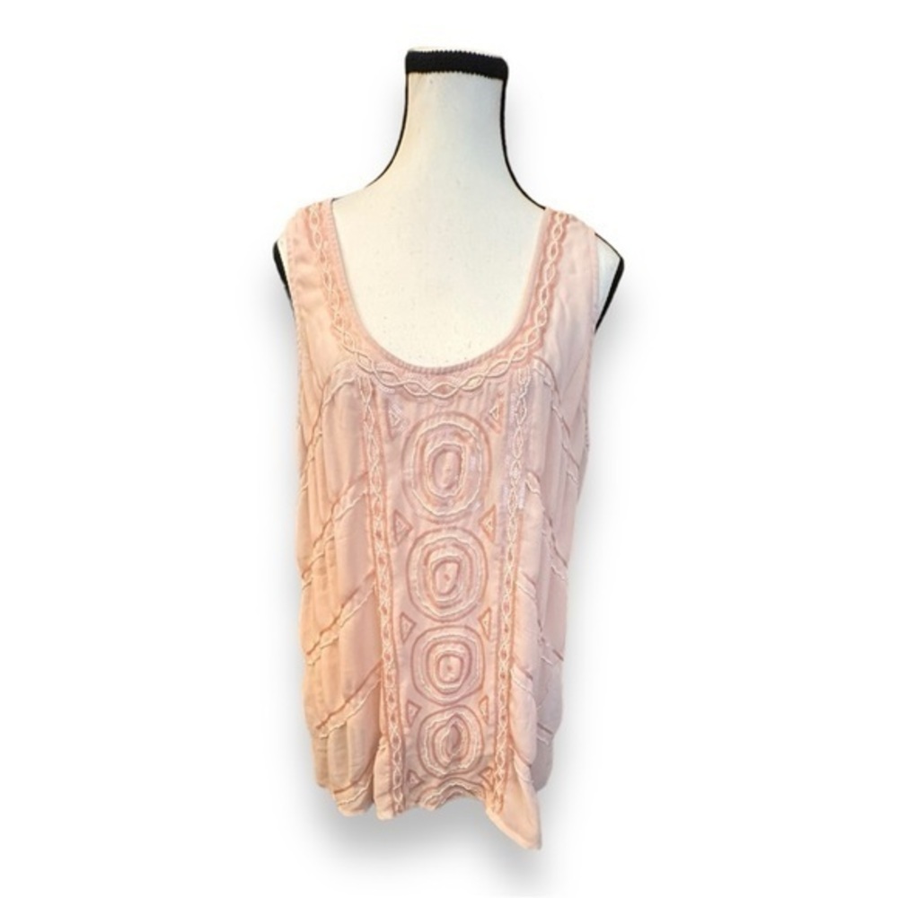 Vintage Women’s torrid 1 Blush Pink Chiffon Hand Beaded Sleeveless Top 14 16